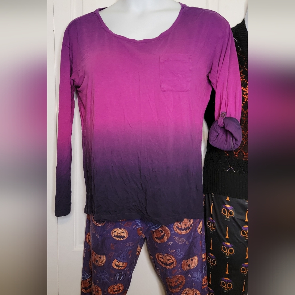 #524-a.n.a Pink/Purple dipped long sleeve Knit Top,sz.L